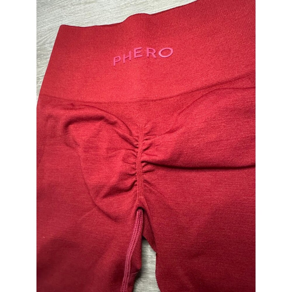 Snatched Leggings Scarlet Red High Waisted Scrunch Seamless High Compression - Picture 7 of 8